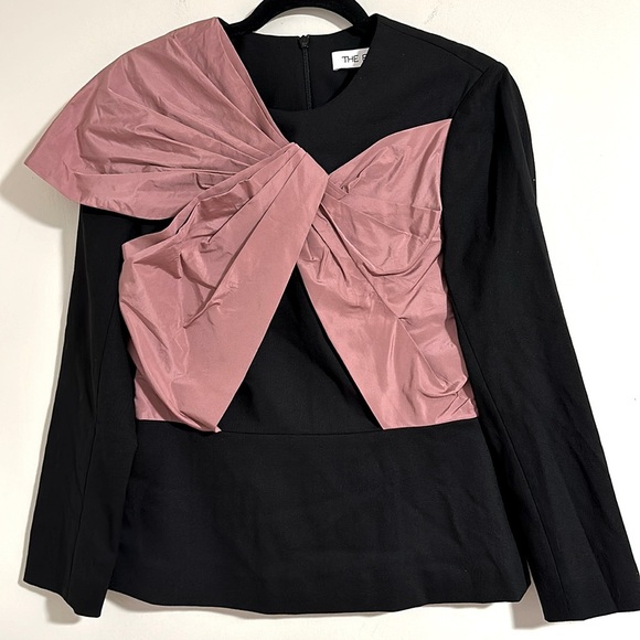 THE FOLD Tops - THE FOLD London Arundel dusty pink bow black blouse Virgin wool taffeta office
